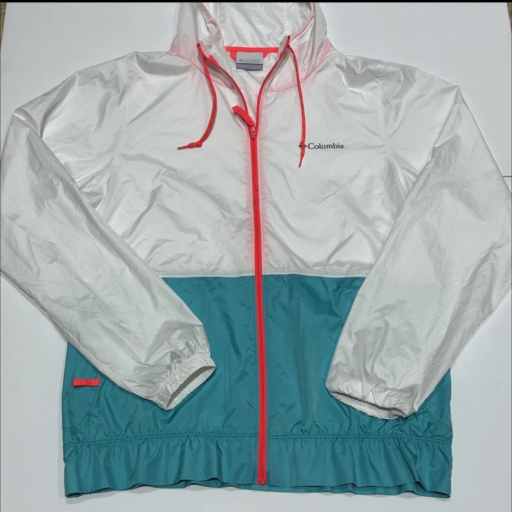 Columbia Women’s Flash Forward Windbreaker, size Small, white & teal, EUC